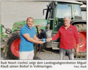 Read more about the article Alternative zur konventionellen Landwirtschaft – Miguel Klauß besucht Biohof von Rudi Nesch in Vollmaringen (Schwarzwälder Bote 07.10.2021)